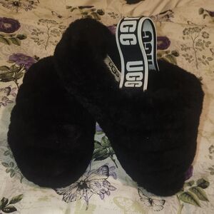 UGG Black Fluffy Slippers